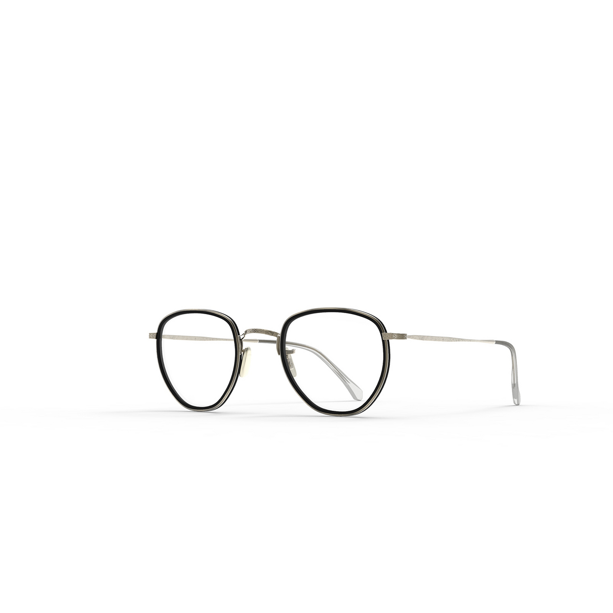 Mr. Leight® Square Eyeglasses: Roku C color Matte Black-antique Gold Mbk-atg - three-quarters view.