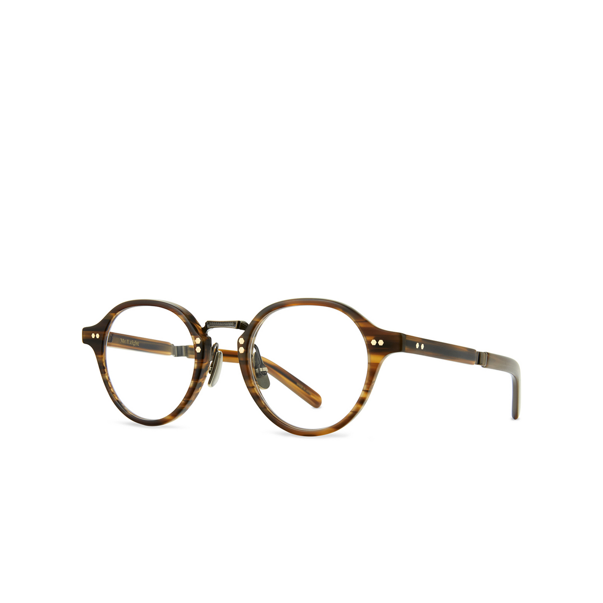 Mr. Leight SPIKE C Eyeglasses MDRFTWD-ATG-MDRFTWD Matte Driftwood-Antique Gold-Matte Driftwood - three-quarters view