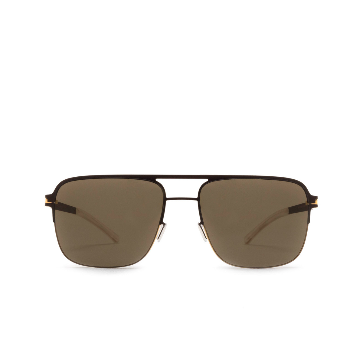 Mykita® Square Sunglasses: Colby color 122 Gold/dark Brown - front view