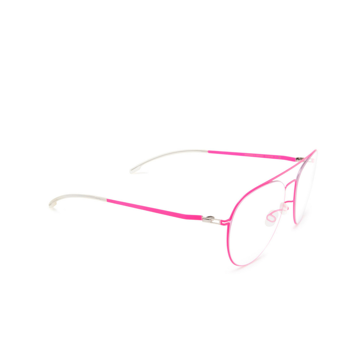 Mykita EERO Eyeglasses 151 Silver/Neon Pink - three-quarters view