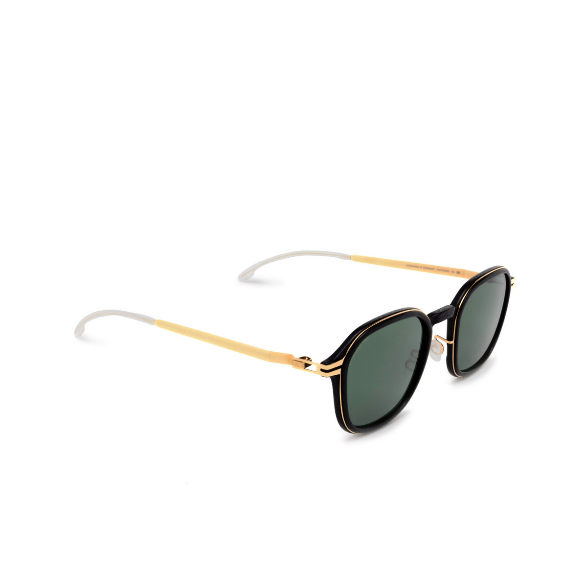 Mykita® Square Sunglasses: Fir color 306 Mh7 Pitch Black/glossy Gold - three-quarters view