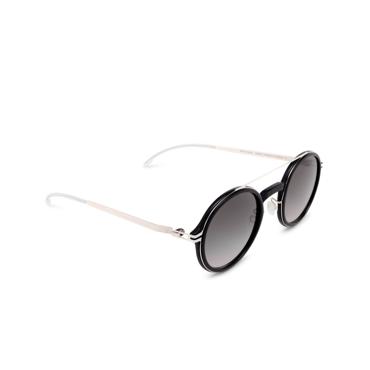 Mykita® Round Sunglasses: Hemlock color 351 Mh22-pitch Black/shine Silver - three-quarters view