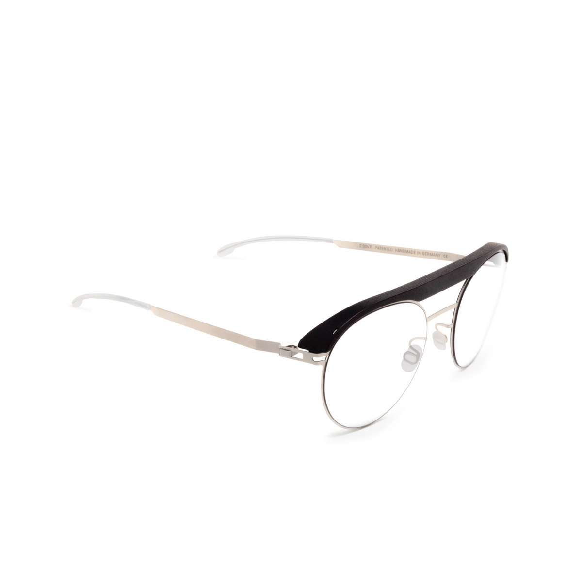 Mykita® Round Eyeglasses: ML01 color 471 Mh49 Pitch Black/matte Silver - three-quarters view