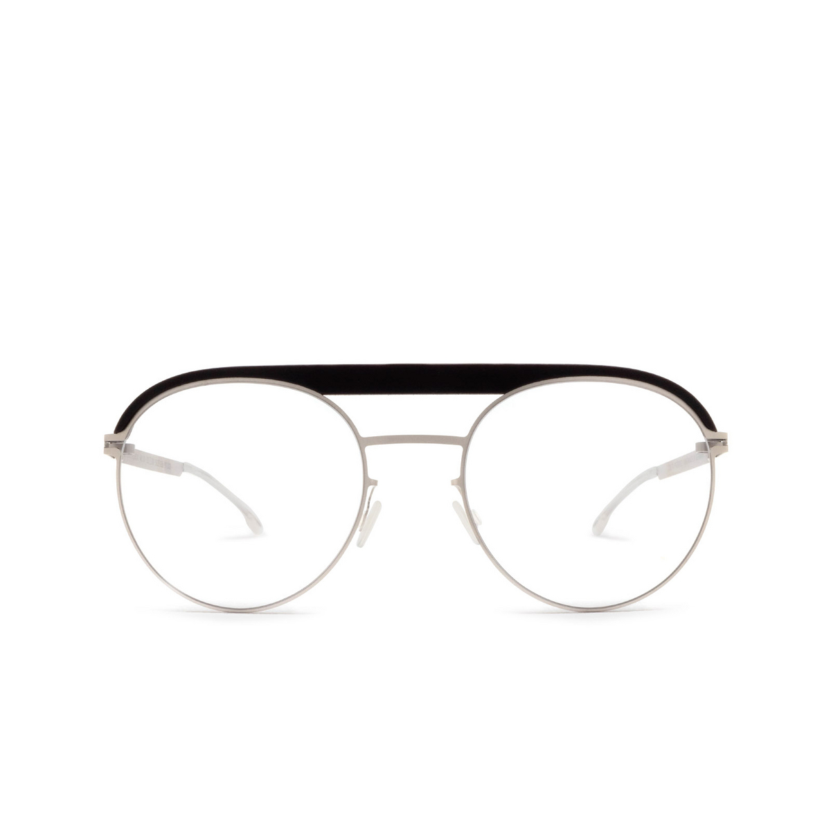 Mykita® Round Eyeglasses: ML01 color 471 Mh49 Pitch Black/matte Silver - front view