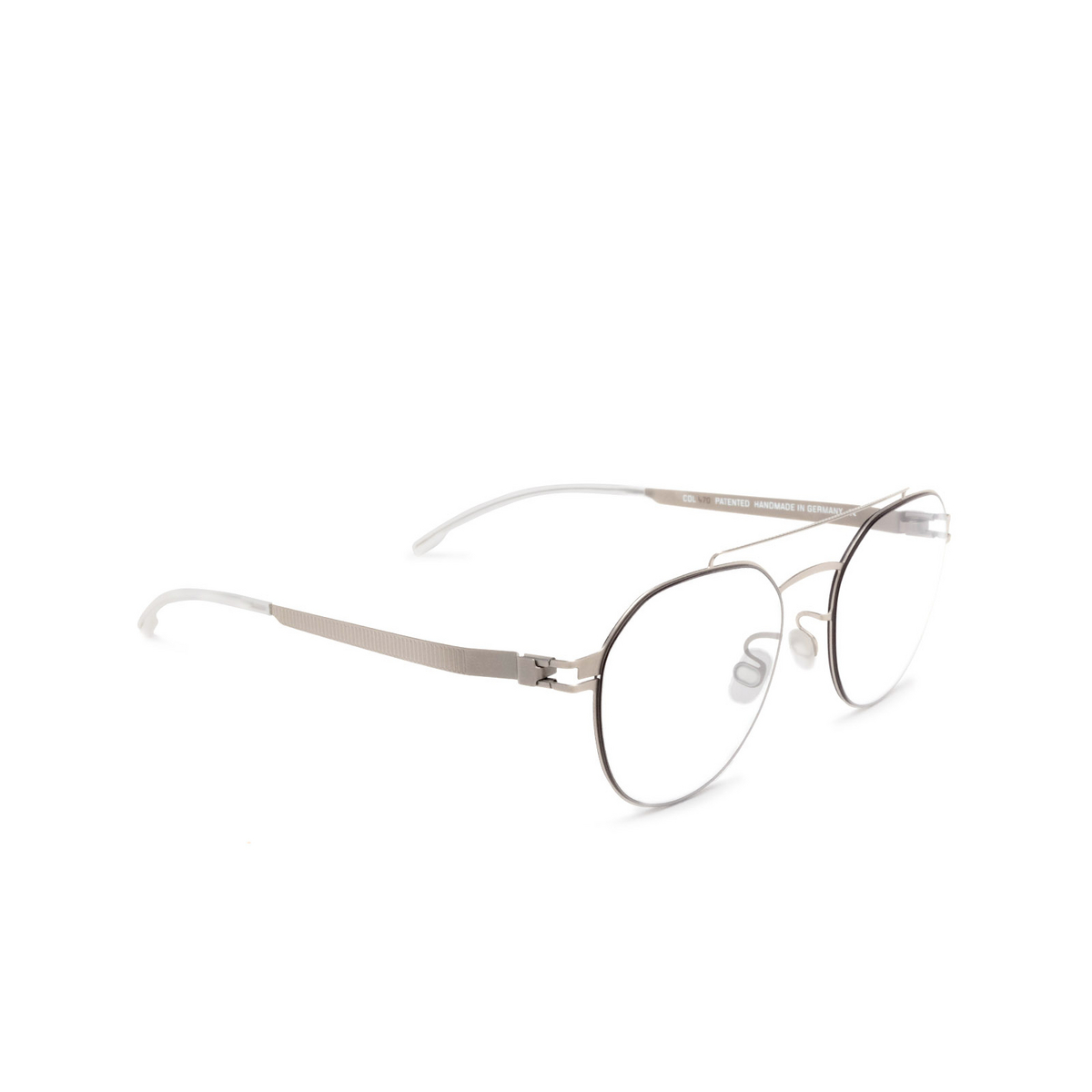 Mykita® Square Eyeglasses: ML04 color 470 Matte Silver - three-quarters view
