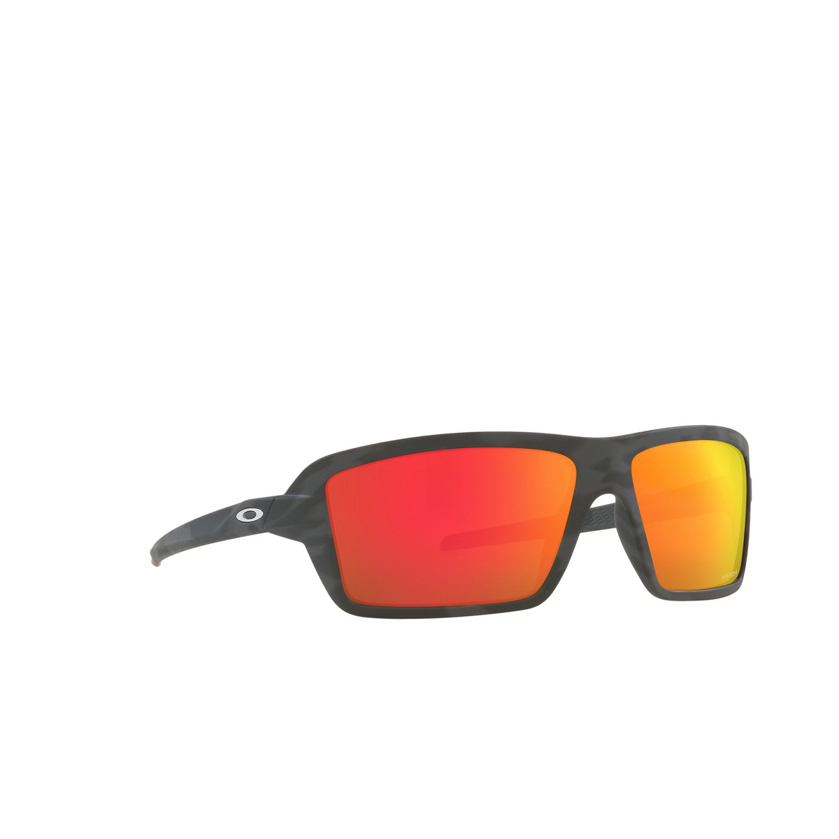 Oakley® Rectangle Sunglasses: Cables OO9129 color Black Camo 912904 - three-quarters view.