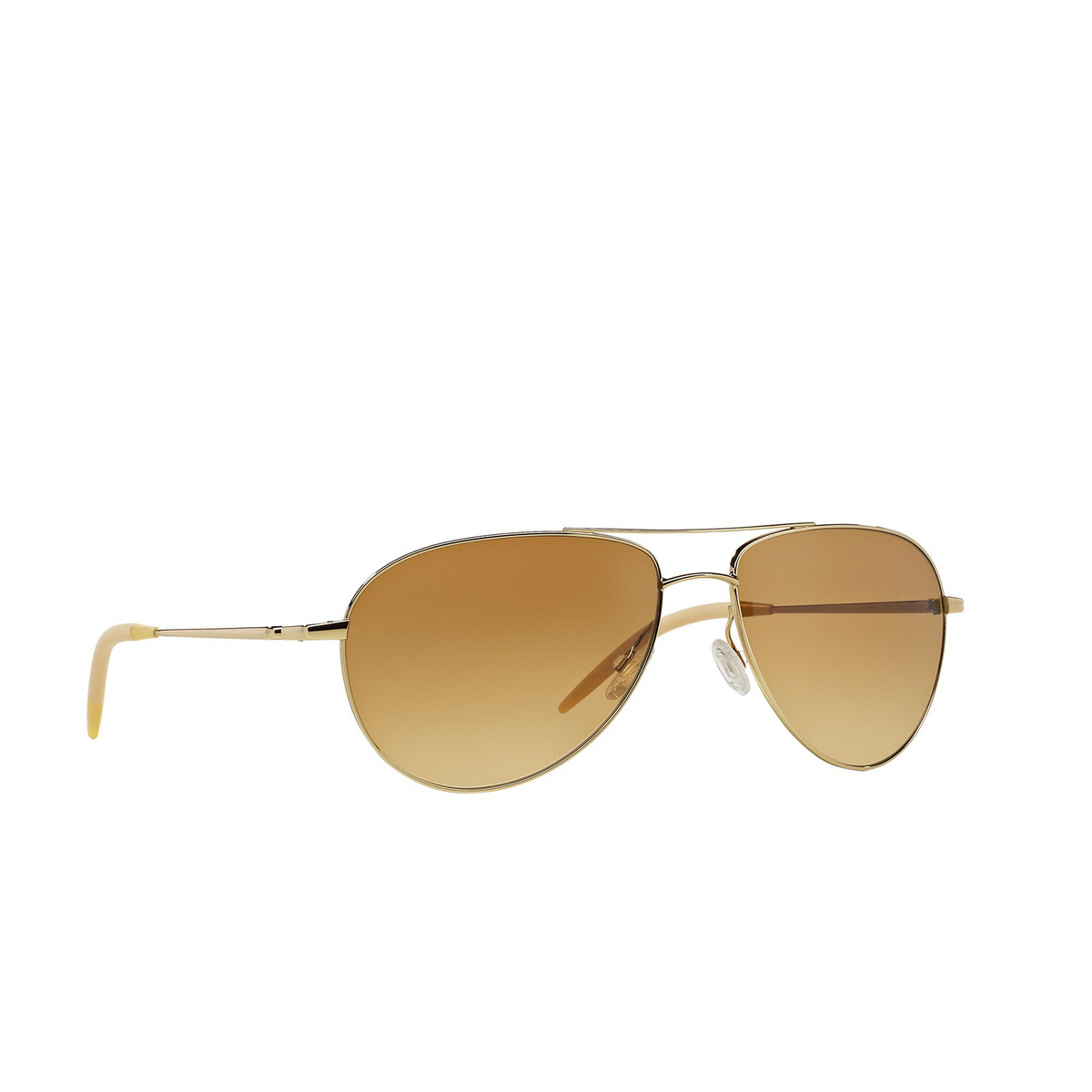 Oliver Peoples® Aviator Sunglasses: Benedict OV1002S color Gold 524251 - three-quarters view.