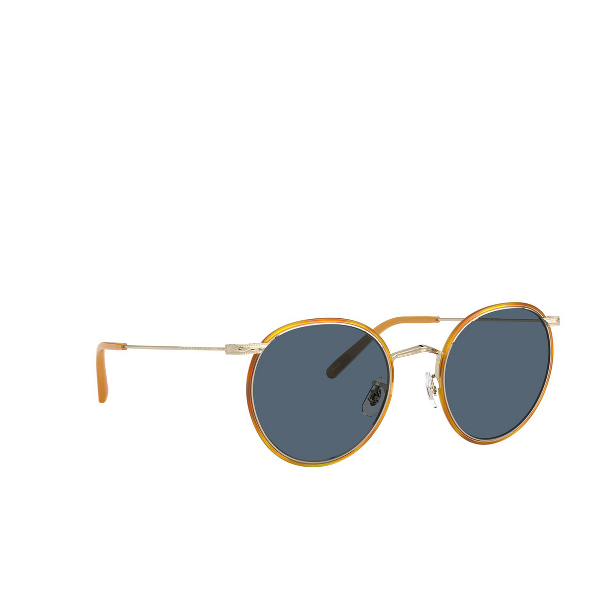Oliver Peoples® Round Sunglasses: Casson OV1269ST color Soft Gold / Amber 503556 - three-quarters view.