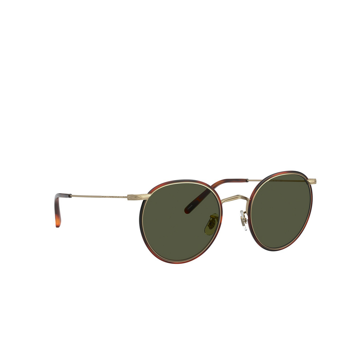 Oliver Peoples® Round Sunglasses: Casson OV1269ST color Antique Gold / Dark Mahogany 528452 - three-quarters view.
