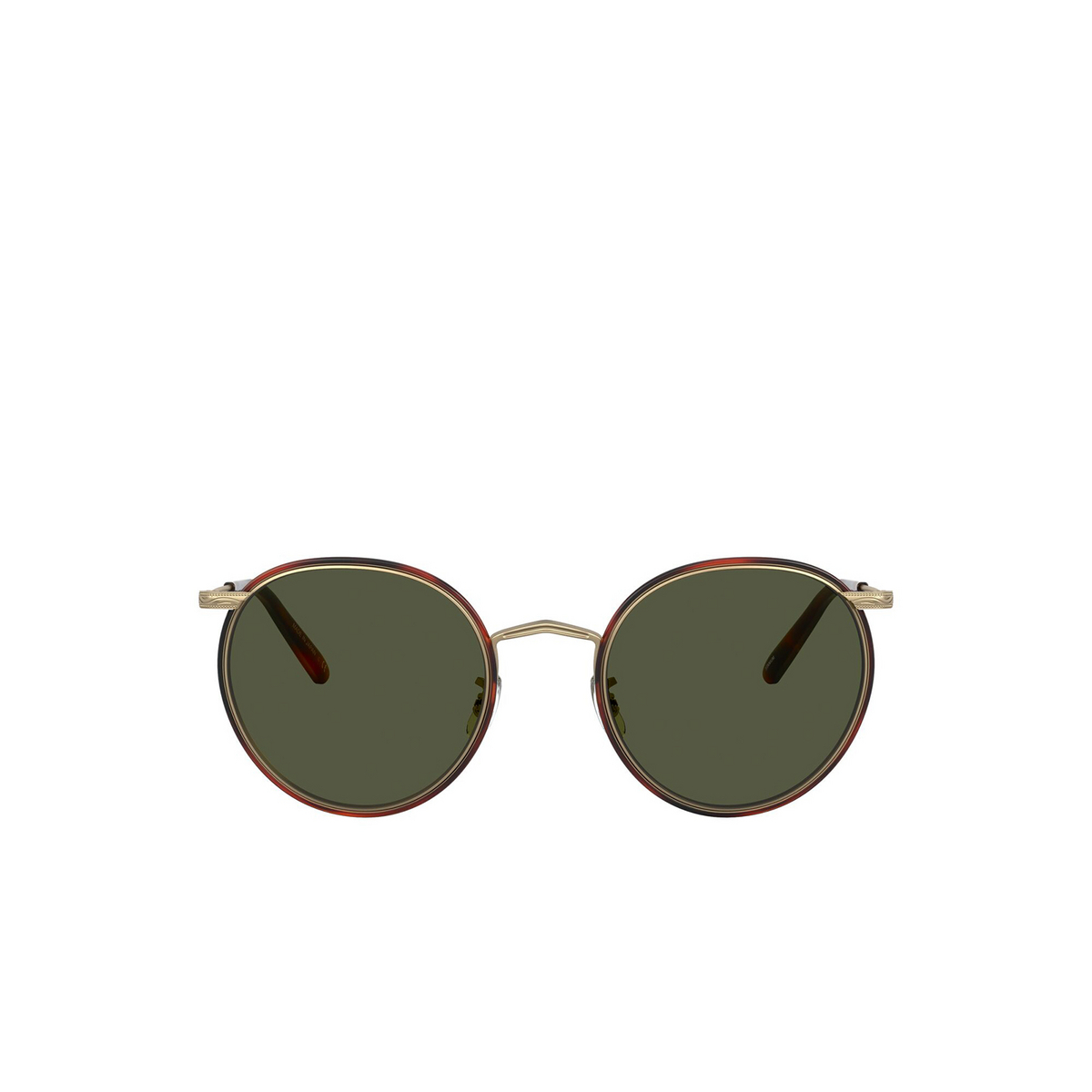 Oliver Peoples® Round Sunglasses: Casson OV1269ST color Antique Gold / Dark Mahogany 528452 - front view.