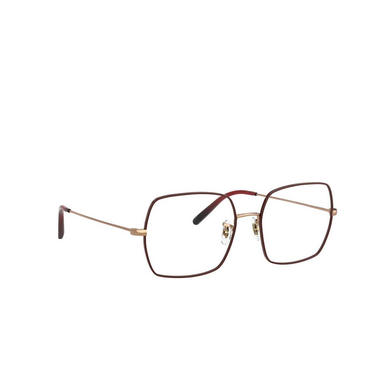 Oliver Peoples® Irregular Eyeglasses: Justyna OV1279 color Rose Gold / Burgundy 5037 - three-quarters view.