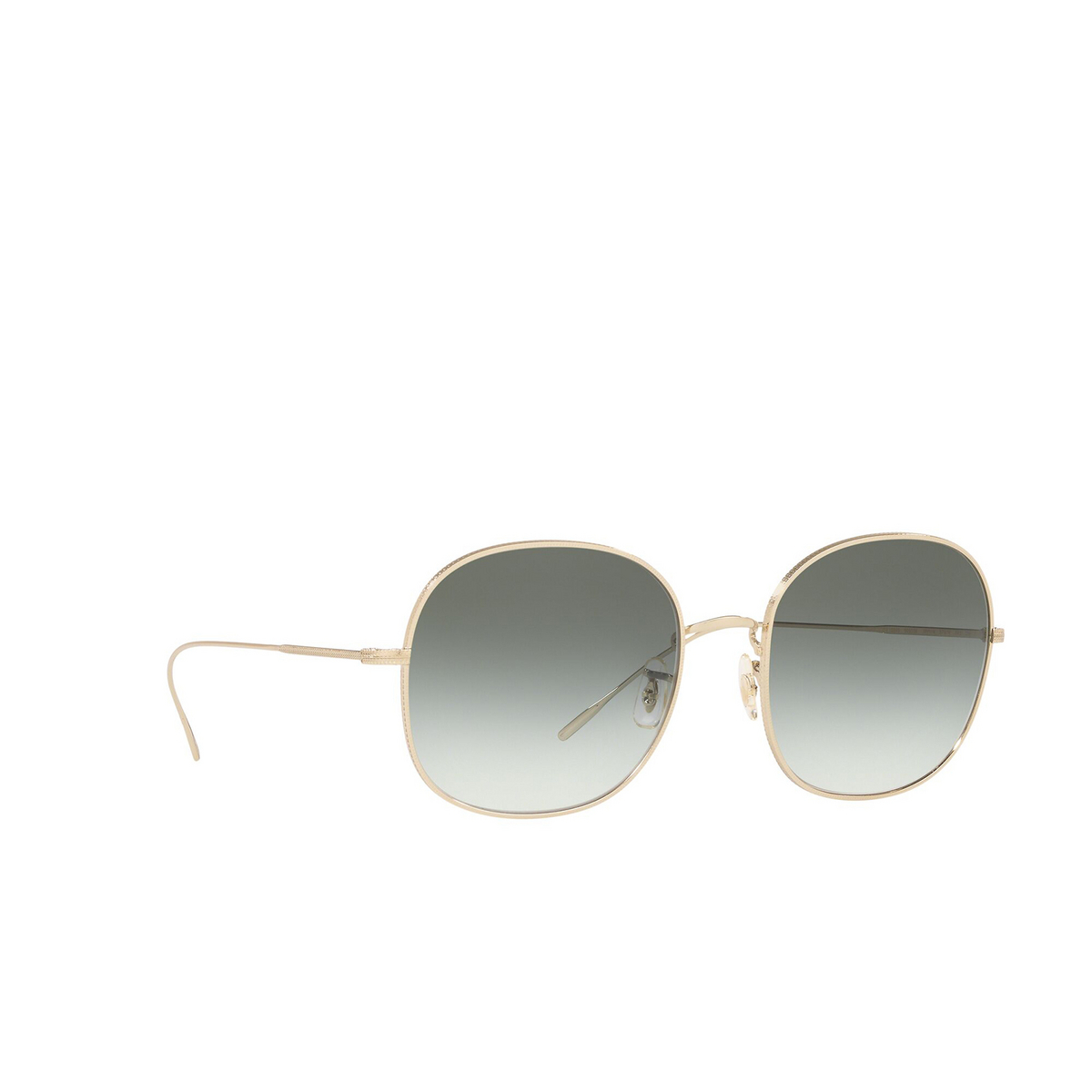 Oliver Peoples® Round Sunglasses: Mehrie OV1255S color Soft Gold 50352A - three-quarters view.