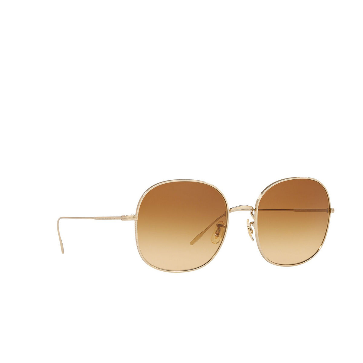 Oliver Peoples® Round Sunglasses: Mehrie OV1255S color Soft Gold 50352L - three-quarters view.