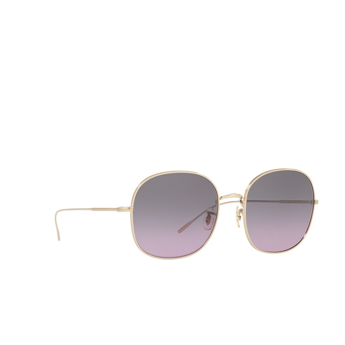 Oliver Peoples® Round Sunglasses: Mehrie OV1255S color Soft Gold 503590 - three-quarters view.