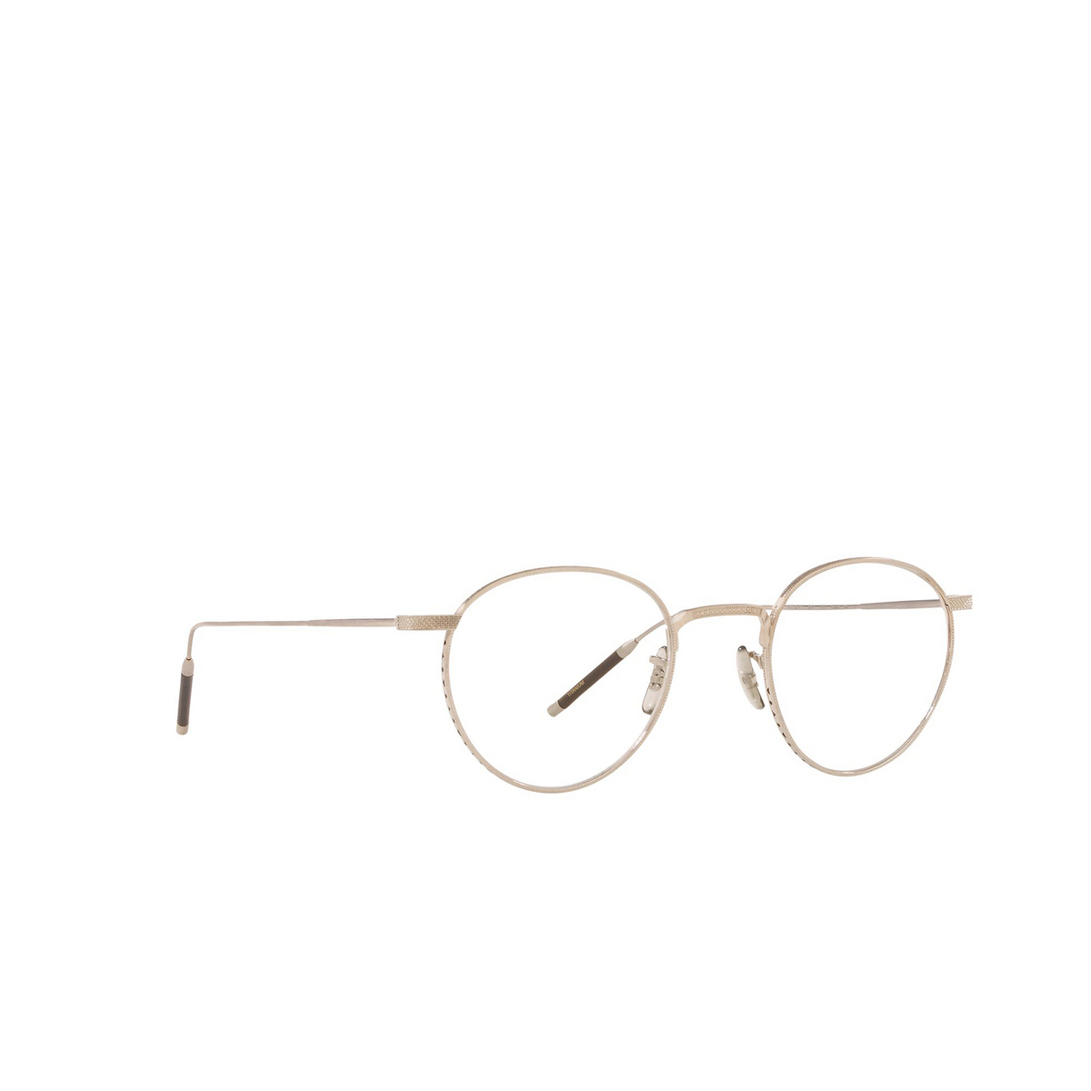 Oliver Peoples® Round Eyeglasses: Tk-1 OV1274T color Brushed Silver 5254 - three-quarters view.