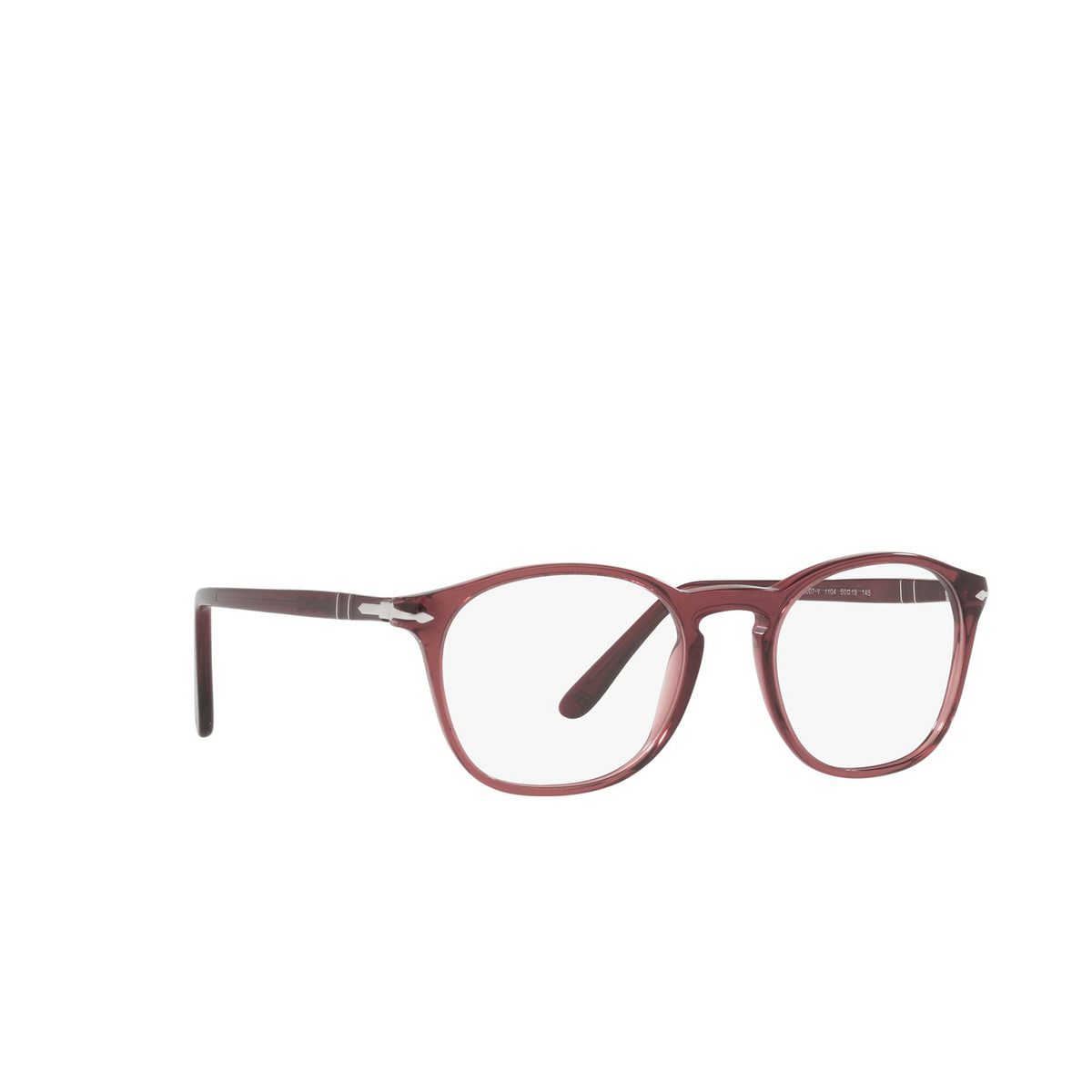 Persol® Square Eyeglasses: PO3007V color Red Burned Transparent 1104 - three-quarters view.