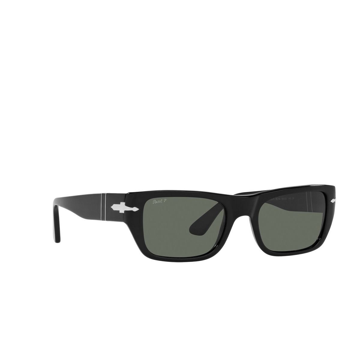 Persol® Rectangle Sunglasses: PO3268S color Black 95/58 - three-quarters view.