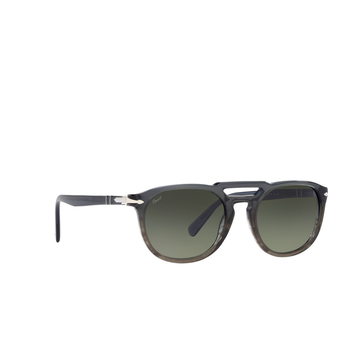 Persol® Square Sunglasses: PO3279S color Gray Gradient Striped Green 101271 - three-quarters view.