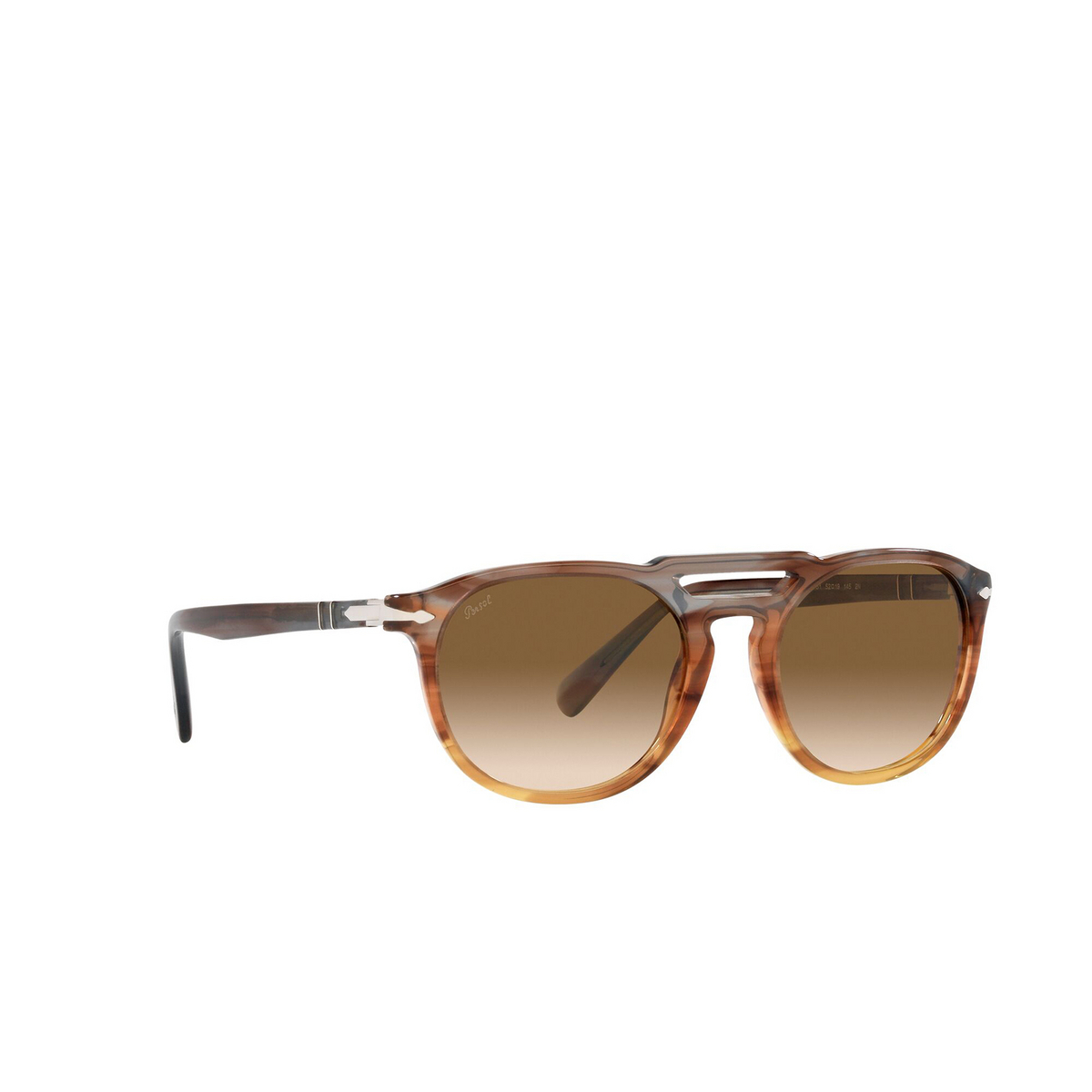 Persol® Square Sunglasses: PO3279S color Striped Grey Gradient Striped 113751 - three-quarters view.