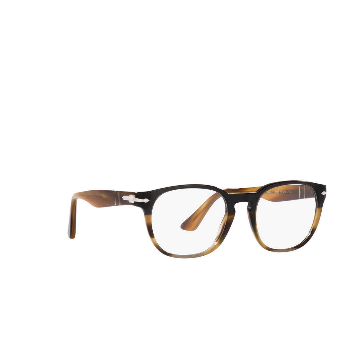 Persol® Square Eyeglasses: PO3283V color Black Gradient Grey 1135 - three-quarters view.
