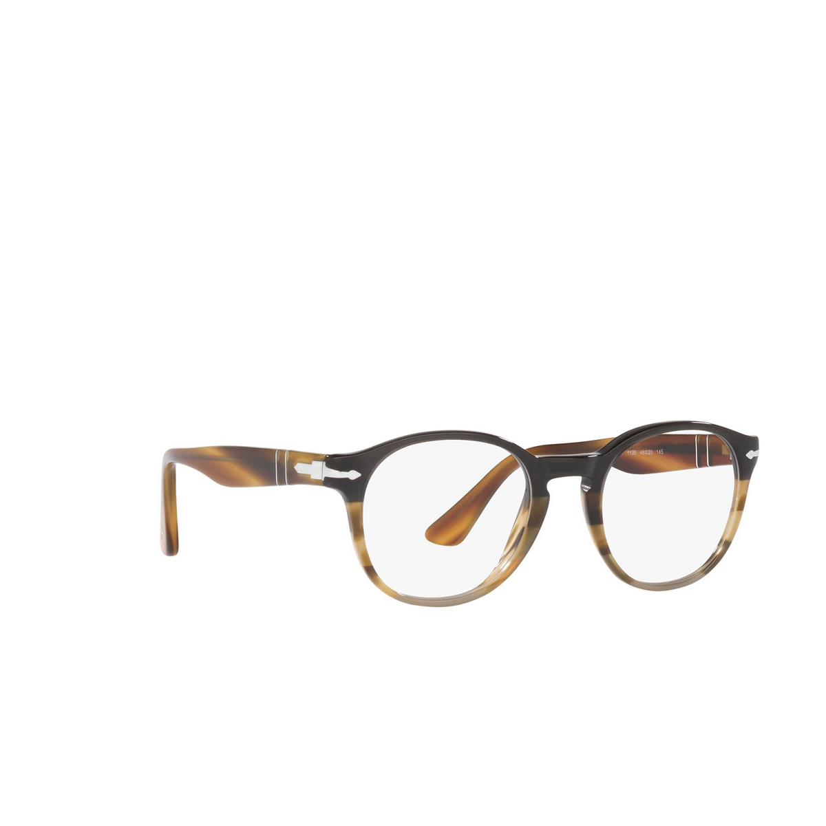 Persol® Round Eyeglasses: PO3284V color Black Cut Net Striped Brown Cu 1135 - three-quarters view.