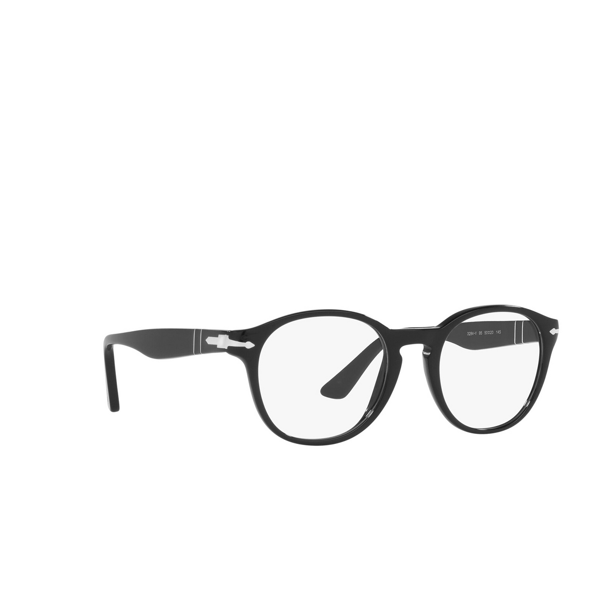 Persol® Round Eyeglasses: PO3284V color Black 95 - three-quarters view.