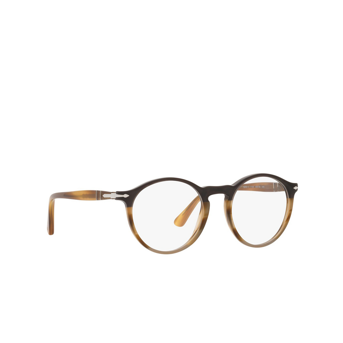 Persol® Round Eyeglasses: PO3285V color Black / Striped Brown / Grey 1135 - three-quarters view.