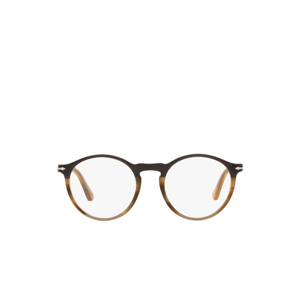 Persol® Round Eyeglasses: PO3285V color Black / Striped Brown / Grey 1135 - front view.