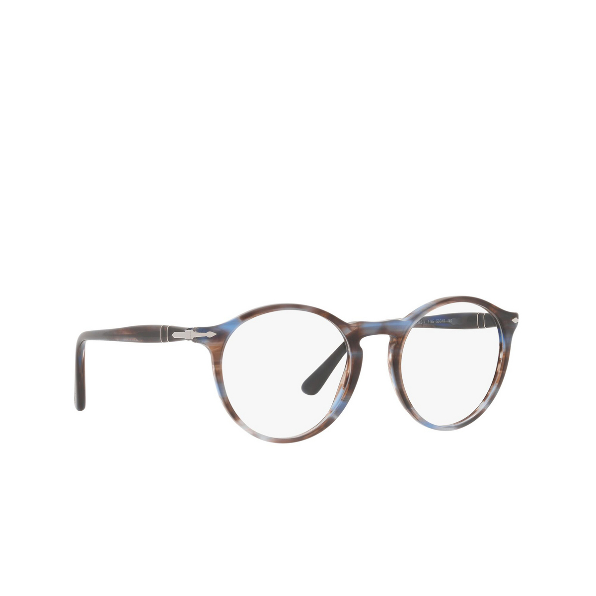 Persol® Round Eyeglasses: PO3285V color Striped Blue 1155 - three-quarters view.