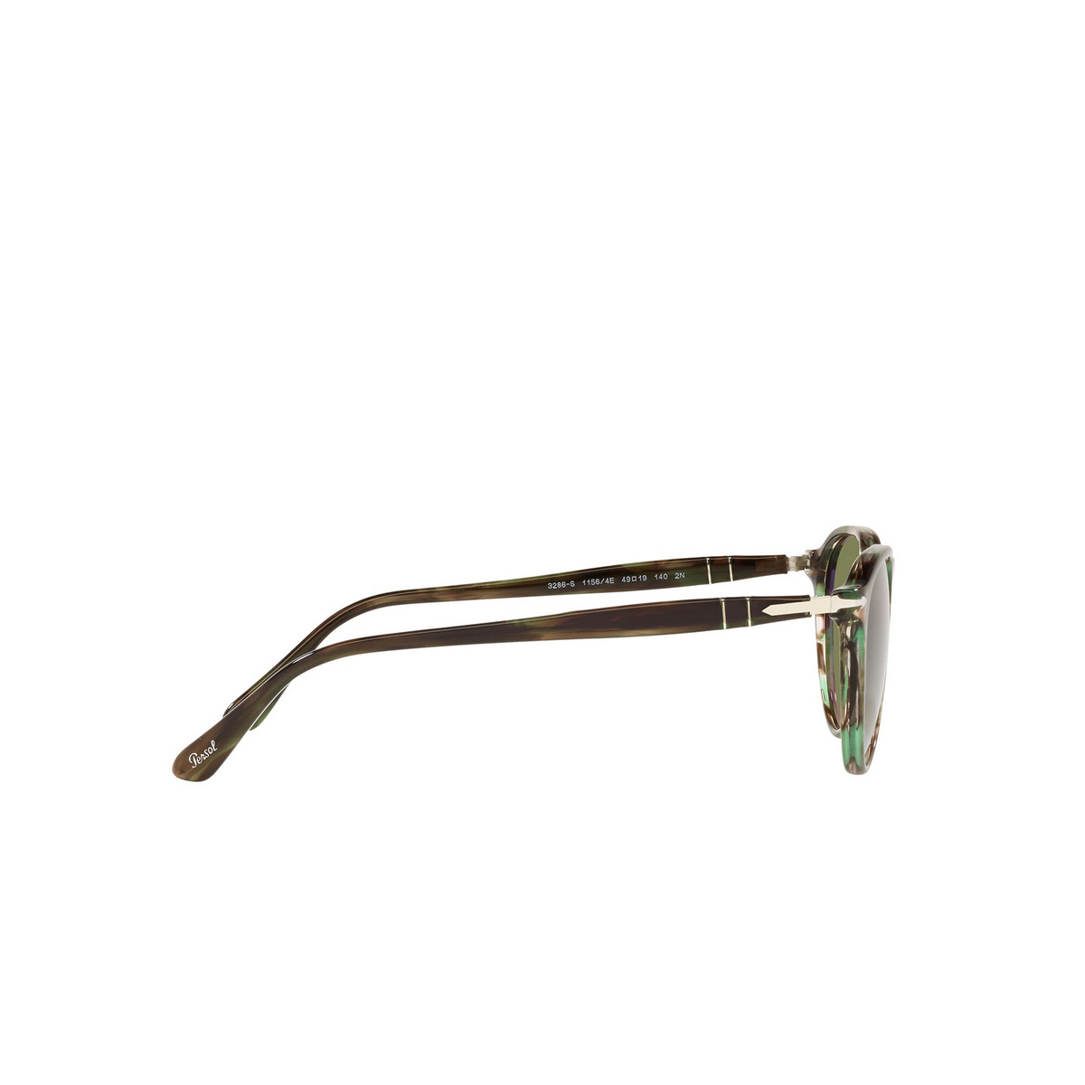Persol® Round Sunglasses: PO3286S color Striped Green 11564E - three-quarters view.