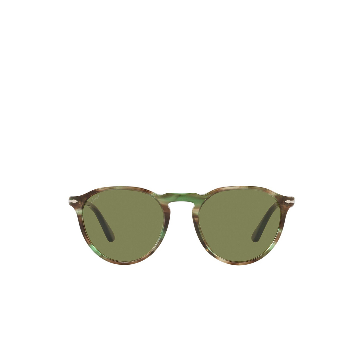 Persol® Round Sunglasses: PO3286S color Striped Green 11564E - front view.