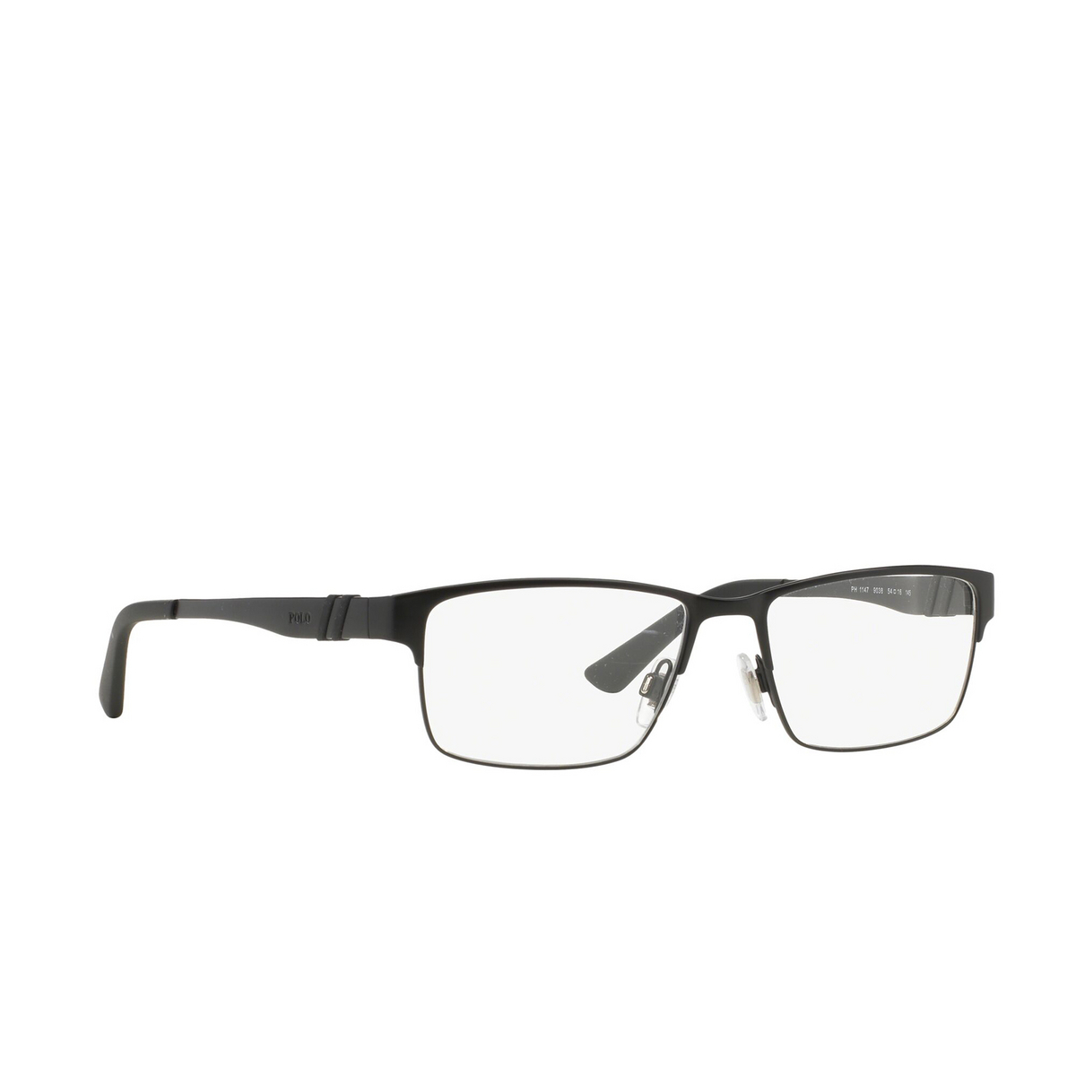 Polo Ralph Lauren® Rectangle Eyeglasses: PH1147 color Matte Black 9038 - three-quarters view.