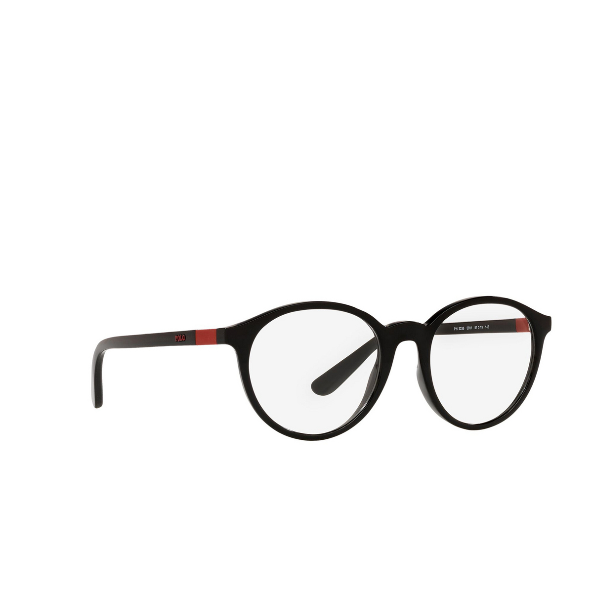 Polo Ralph Lauren® Round Eyeglasses: PH2236 color Shiny Black 5001 - three-quarters view.