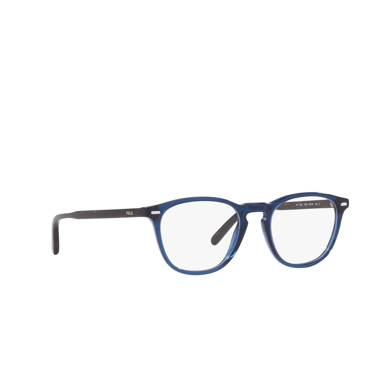 Polo Ralph Lauren PH2247 Eyeglasses 5470 Shiny Transp Navy Blue - three-quarters view