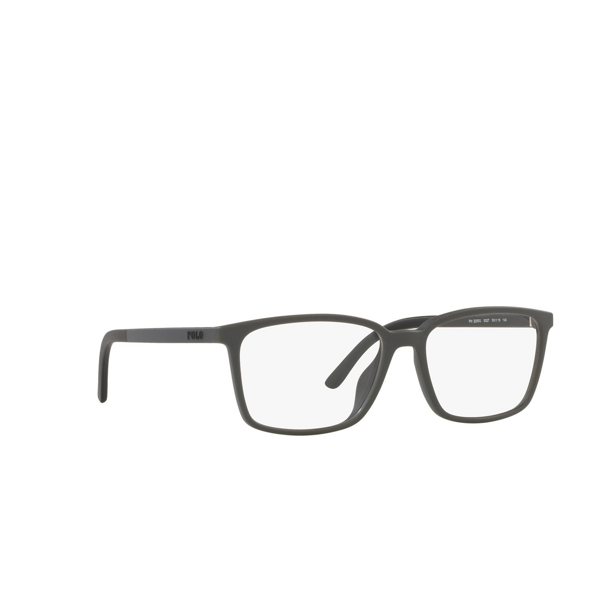 Polo Ralph Lauren® Rectangle Eyeglasses: PH2250U color Matte Dark Gray 5527 - three-quarters view.