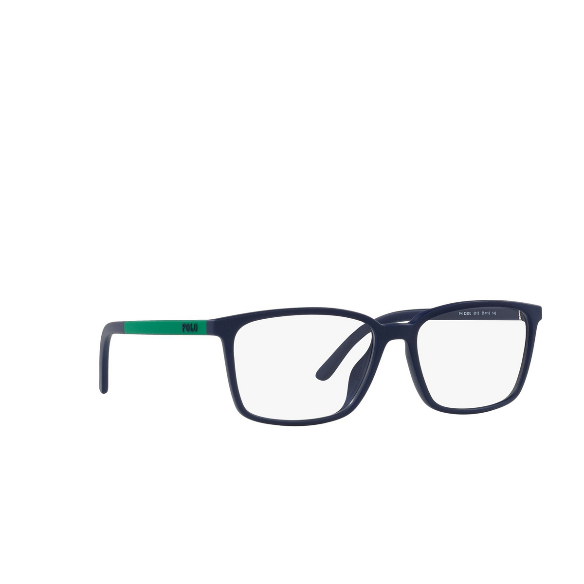 Polo Ralph Lauren® Rectangle Eyeglasses: PH2250U color Matte Navy Blue 6015 - three-quarters view.