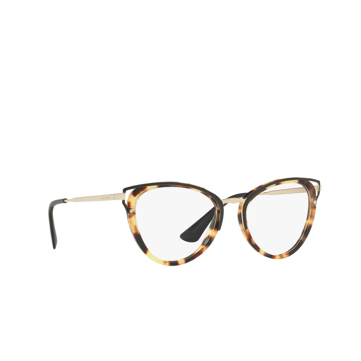 Prada® Cat-eye Eyeglasses: Catwalk PR 53UV color Medium Havana 7S01O1 - three-quarters view.