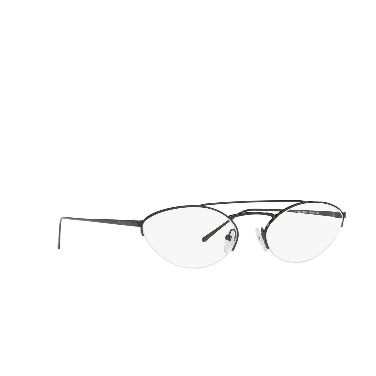 Prada® Oval Eyeglasses: Catwalk PR 62VV color Black 1AB1O1 - three-quarters view.