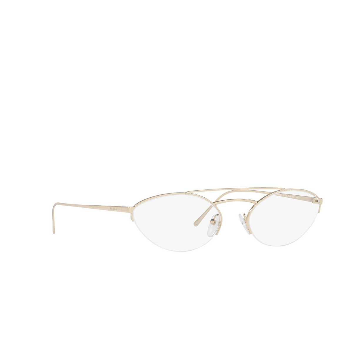 Prada® Oval Eyeglasses: Catwalk PR 62VV color Pale Gold ZVN1O1 - three-quarters view.