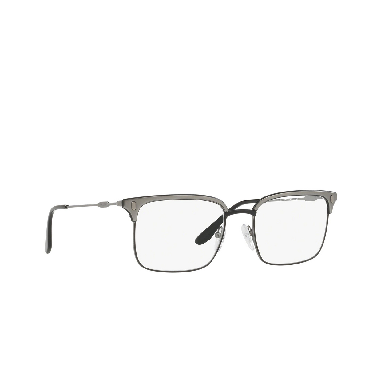 Prada® Rectangle Eyeglasses: Conceptual PR 55VV color Black / Matte Gunmetal 2781O1 - three-quarters view.
