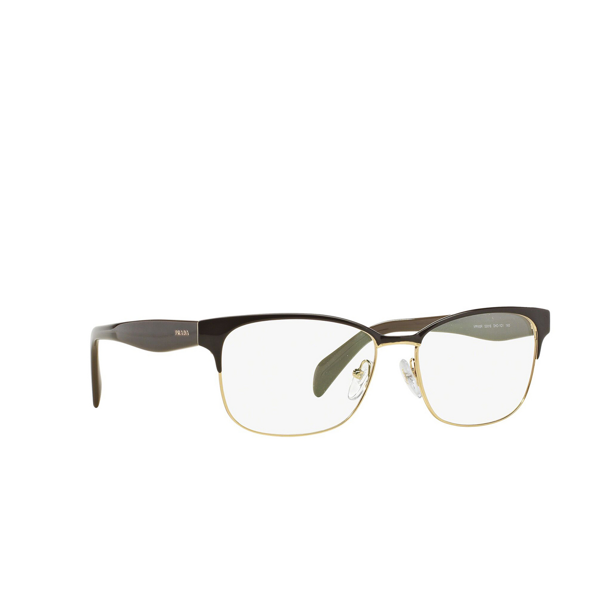 Prada® Rectangle Eyeglasses: Conceptual PR 65RV color Brown On Pale Gold DHO1O1 - three-quarters view.