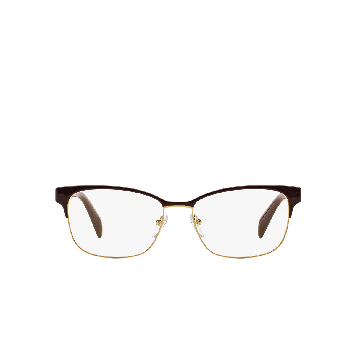 Prada® Rectangle Eyeglasses: Conceptual PR 65RV color Bordeaux On Pale Gold UAN1O1 - front view.