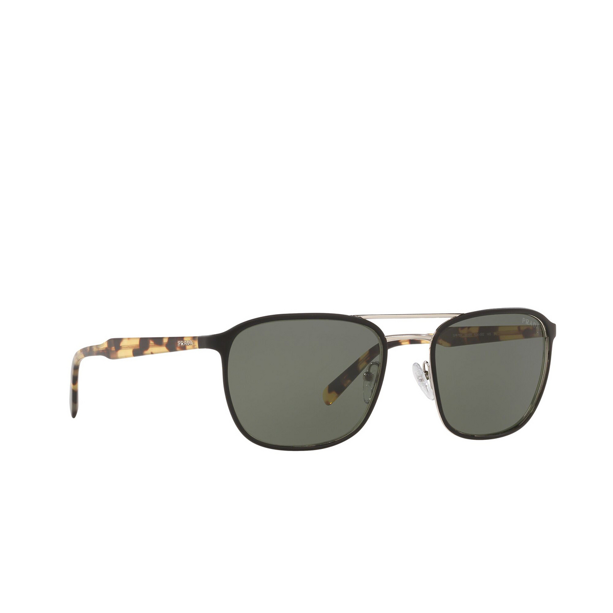 Prada® Square Sunglasses: Conceptual PR 75VS color Top Matte Black On Silver 5240B2 - three-quarters view.