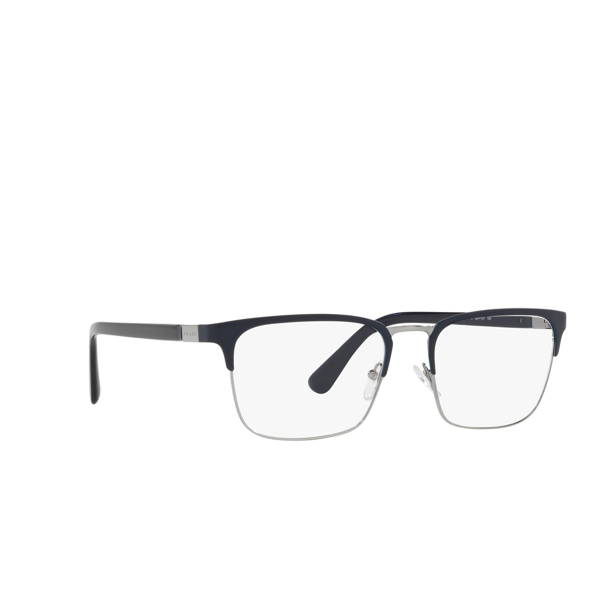 Prada® Rectangle Eyeglasses: Heritage PR 54TV color Matte Baltic / Gunmetal 02N1O1 - three-quarters view.