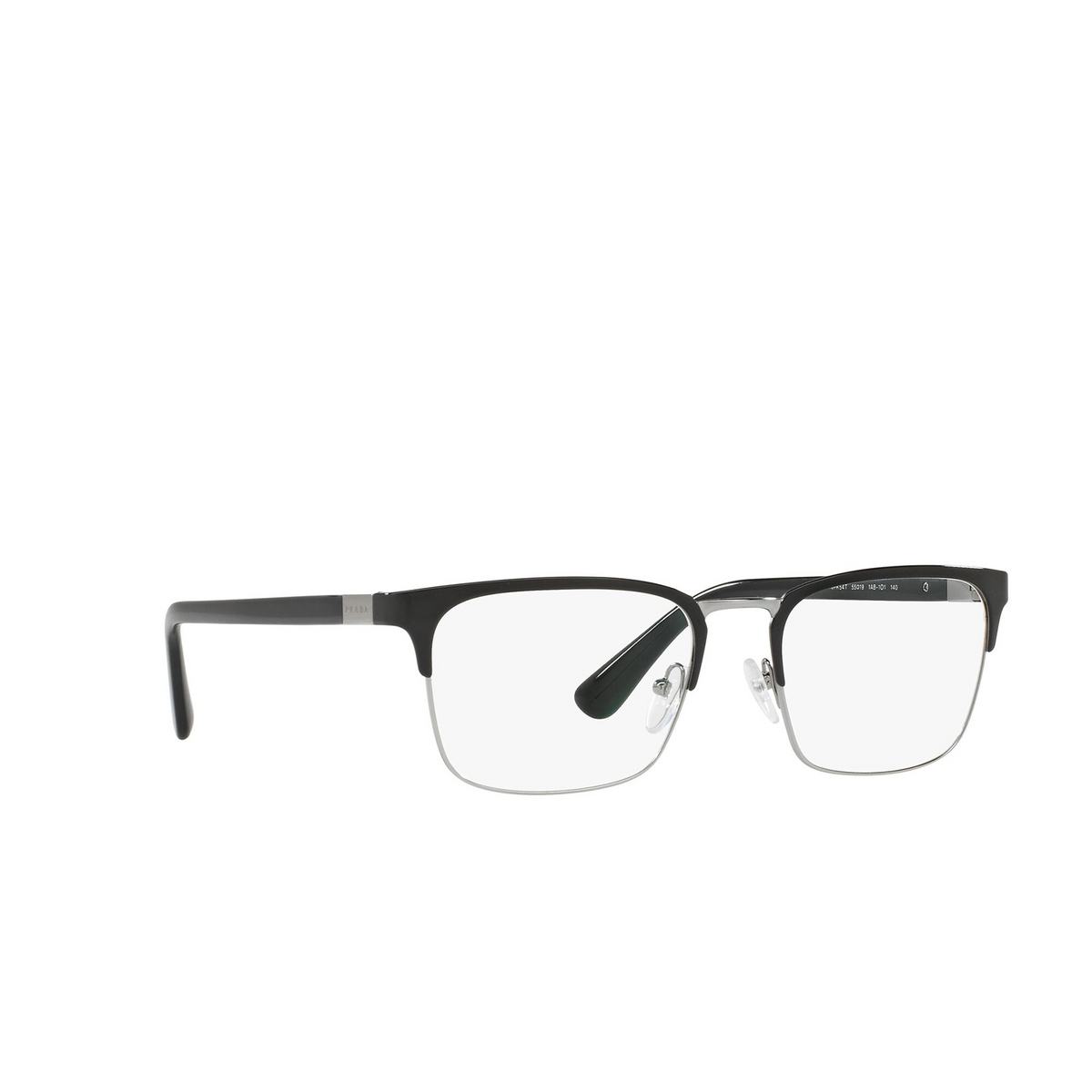 Prada® Rectangle Eyeglasses: Heritage PR 54TV color Black / Gunmetal 1AB1O1 - three-quarters view.
