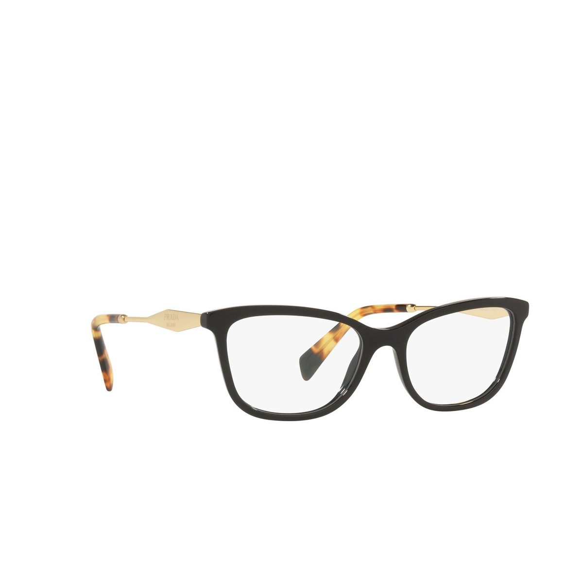Prada® Butterfly Eyeglasses: PR 02YV color Black 1AB1O1 - three-quarters view.