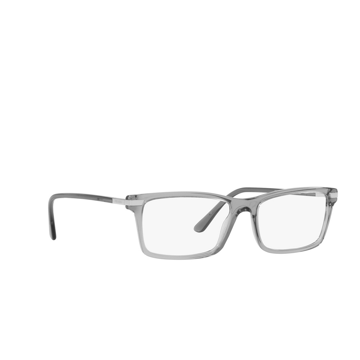 Prada® Rectangle Eyeglasses: PR 03YV color Trasparent Grey 08U1O1 - three-quarters view.