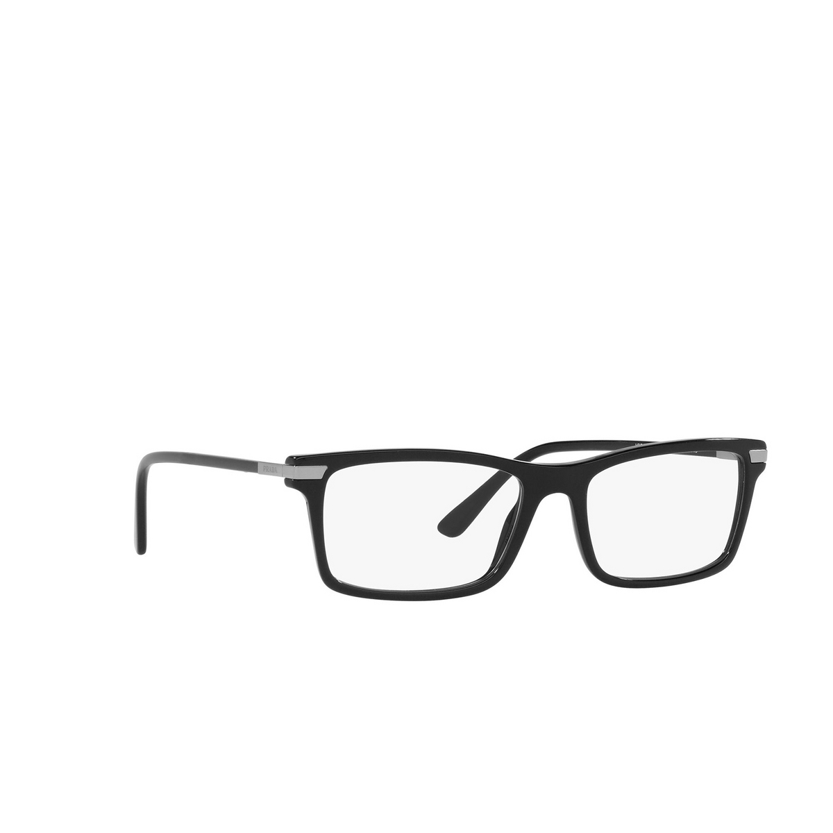 Prada® Rectangle Eyeglasses: PR 03YV color Black 1AB1O1 - three-quarters view.