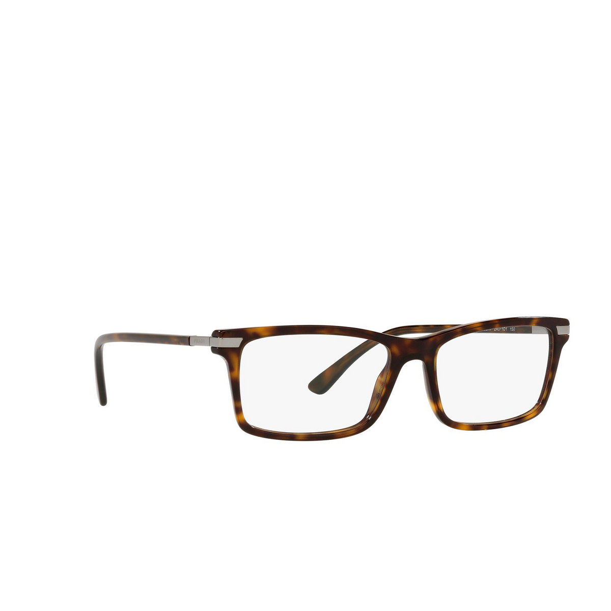 Prada® Rectangle Eyeglasses: PR 03YV color Tortoise 2AU1O1 - three-quarters view.