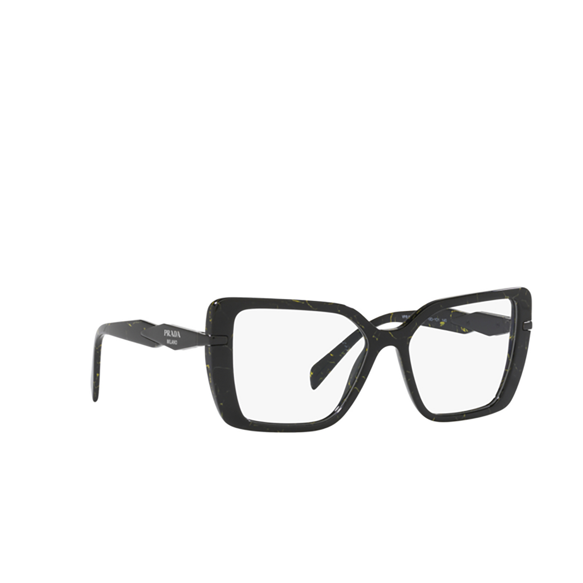 Prada PR 03ZV Eyeglasses 19D1O1 Black / Yellow Marble - three-quarters view